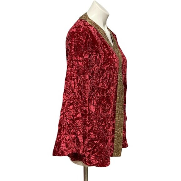 Soft Surroundings Large Misandai Ruby Gold Beaded Crushed Velvet Jacket … - Picture 3 of 8